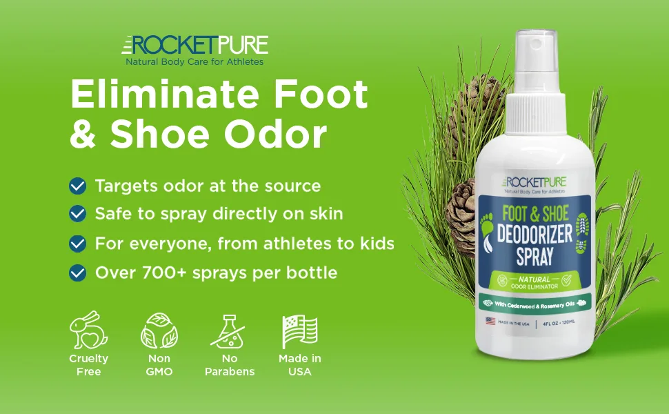 Rocket Pure Natural Shoe Deodorizer Spray and Foot Spray - Shoe Odor Eliminator, Shoe Spray Deodorizer, Foot Spray Odor Eliminator Spray (Cedar) - shoe odor eliminator
