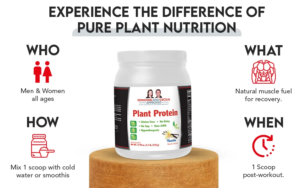Vegan Plant Protein (Vanilla) - Pure Plant Protein Nutrition by Donovan and Cecilia Approved