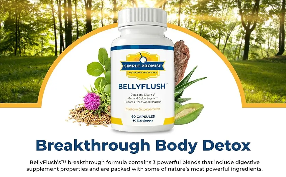 Simple Promise - BellyFlush - Detox and Colon Cleanse - Supports Digestive Health 60 Capsules - bellyflush