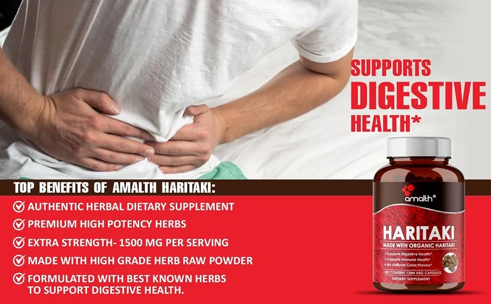 AMALTH Organic Indian Haritaki Capsules, Improving Digestion, Maintains Regularity Non-GMO Vegan Herbs and Supplements, 120 Caps - Organic Haritaki Capsules