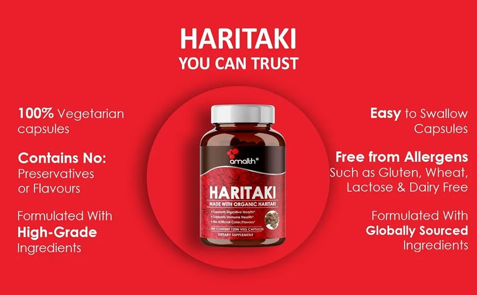 AMALTH Organic Indian Haritaki Capsules, Improving Digestion, Maintains Regularity Non-GMO Vegan Herbs and Supplements, 120 Caps - Organic Haritaki Capsules