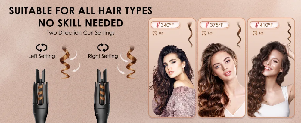 Anti-Scald Automatic Curling Iron Rotating Curling Iron Ceramic Curling Iron Auto Curling Wand Adjustable Steering Time Reminder 30Min Auto Shut Down 3 Temp Settings for All Hair Types Black - auto curling wand auto curling iron rotating curling iron automatic curling iron