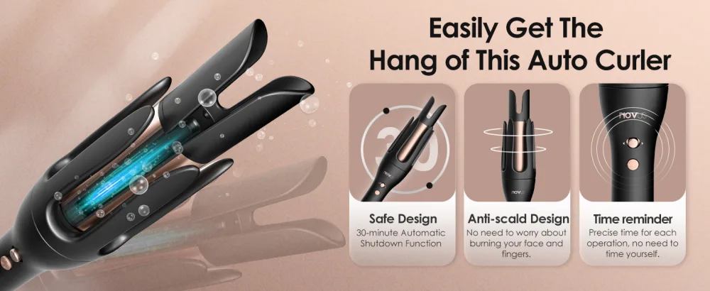 Anti-Scald Automatic Curling Iron Rotating Curling Iron Ceramic Curling Iron Auto Curling Wand Adjustable Steering Time Reminder 30Min Auto Shut Down 3 Temp Settings for All Hair Types Black - auto curling wand auto curling iron rotating curling iron automatic curling iron