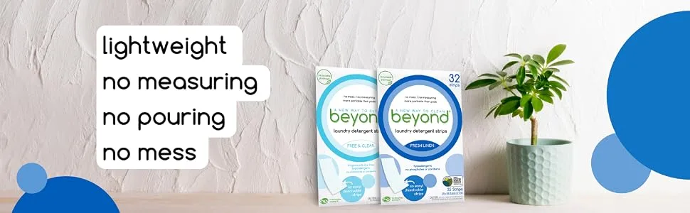 Beyond Laundry Detergent Strips 32 strips - Free & Clear - Eco-friendly Hypoallergenic. Travel friendly. Dissolvable Strips. - detergent recyclable packaging
