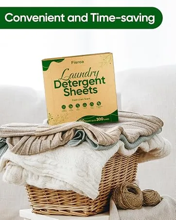 Travel Laundry Detergent Sheets Eco-friendly 300 Loads Fisroa Clothes Washing Detergent Sheets Plastic-Free Washer Sheets Fresh Linen Scent Liquidless Laundry Sheets Strips Tablet (Strong Linen) - laundry detergent sheets