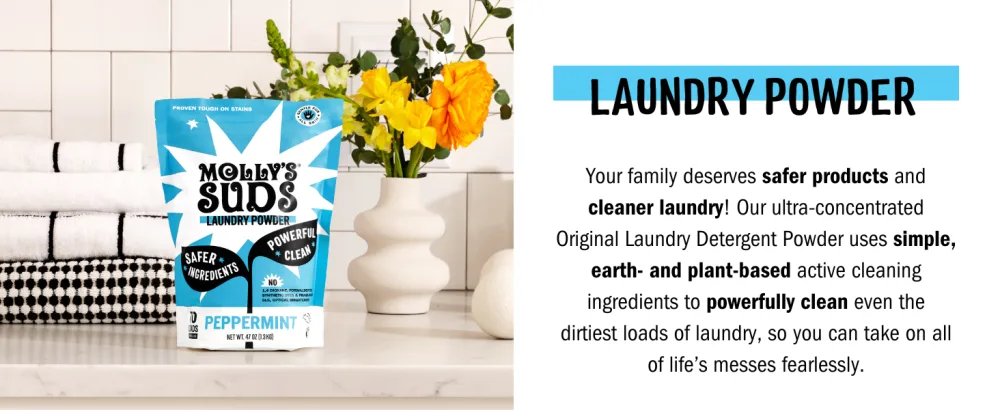 Molly's Suds 2-in-1 Original Laundry Powder with Oxygen Brightener Boost | Natural Laundry Detergent & Stain Remover | Peppermint with Hint of Lemon 120 Loads - laundry powder desktop