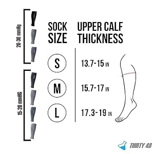 Thirty48 Graduated Calf Compression Sleeves 15-20 OR 20-30 mmHg | Maximize Fast Recovery by Increasing Oxygen to Muscles Medium 1 Pair Fluorescent Pink - Size Chart