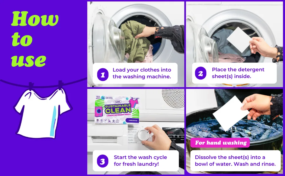 Laundry Detergent Sheets - Made in Sweden Up to 100 loads 50 Sheets Sustainable Clean Liquidless Technology Dissolves Instantly No Harsh Chemicals Eco-Friendly. (Ocean Breeze) - how to use