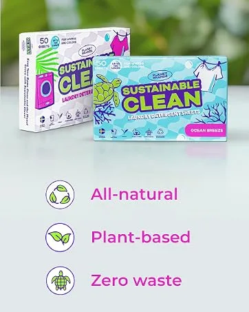 Laundry Detergent Sheets - Made in Sweden Up to 100 loads 50 Sheets Sustainable Clean Liquidless Technology Dissolves Instantly No Harsh Chemicals Eco-Friendly. (Ocean Breeze) - Unscented and Ocean Breeze