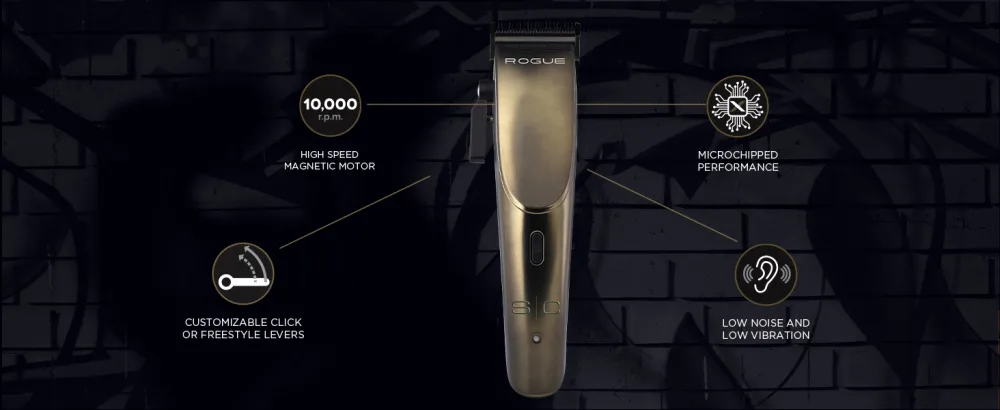 StyleCraft Rogue Professional 9V Magnetic Motor Cordless Clipper and Trimmer Matte Gunmetal Rogue Hair Clipper - Rogue Clipper