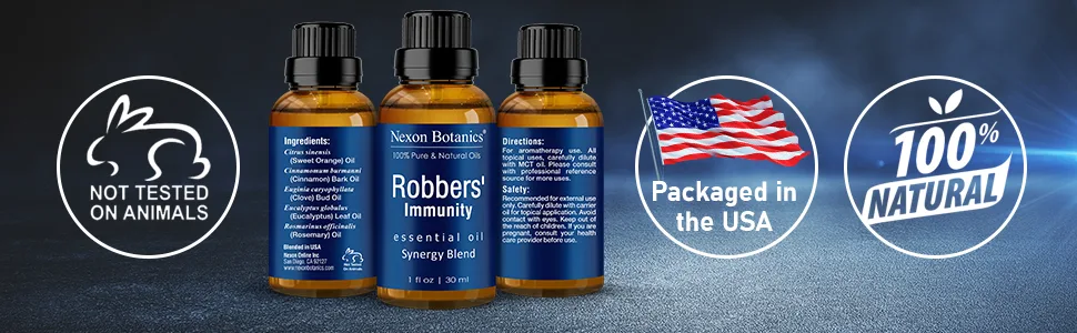 Robbers' Immunity Essential Oil Blend 30 ml - Comparable to On Guard Essential Oil - Immune Boost Essential Oil - Fighter Shield Against Germ - Aromatherapy and Diffuser from Nexon Botanics - Robbers Immunity Footer