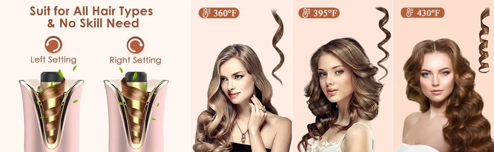 Auto Hair Curler Automatic Curling Iron Wand with 1" Large Rotating Barrel & 4 Temps & 3 Timer Settings Curling Iron with Dual Voltage Auto Shut-Off Fast Heating Spin Iron for Hair Styling Gold - curling iron