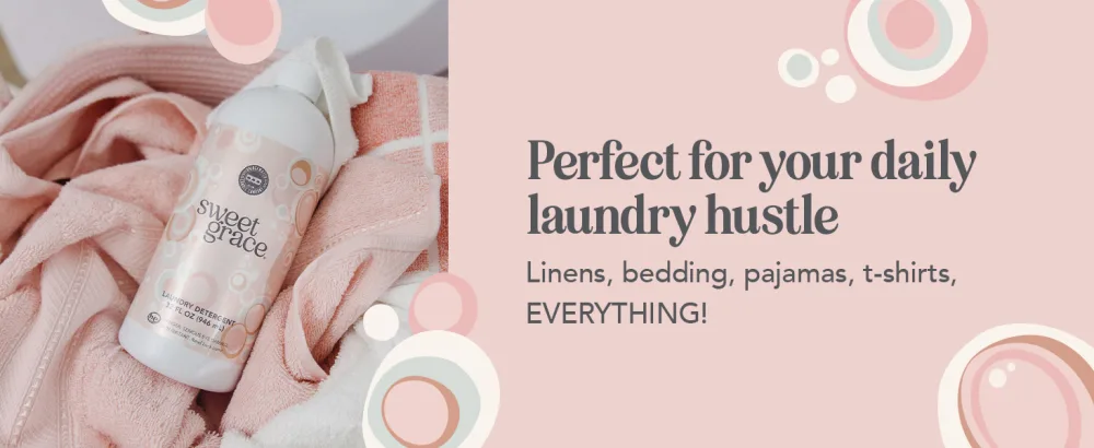 Bridgewater Candle Sweet Grace 32 oz Laundry Detergent Liquid | Highly Scented Luxury Laundry Experience | Deep Cleaning and Powerfully Fragranced Large Detergent - Sweet Grace Laundry Detergent on Pink Towels