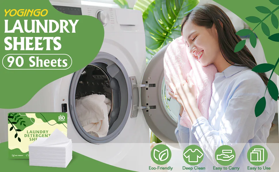YOGINGO Laundry Detergent Sheets 90 Sheets (up to 180 loads) Eco Friendly Laundry Soap Sheets Travel Laundry Detergent No Plastic Jug New Liquid-Less Technology Active Fresh Washer Sheets Detergent - Laundry Detergent Sheets