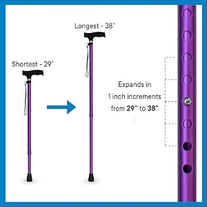 RMS Walking Cane - Adjustable Walking Stick - Lightweight Aluminum Offset Cane with Ergonomic Handle and Wrist Strap - Ideal Daily Living Aid for Limited Mobility (Black) - Adjustable Height Cane that Locks into place