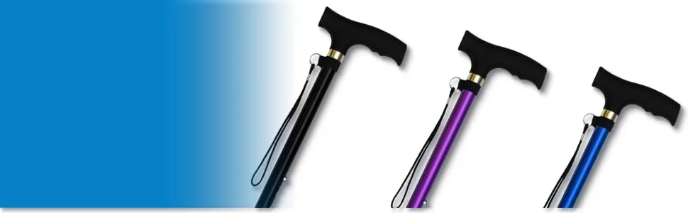RMS Walking Cane - Adjustable Walking Stick - Lightweight Aluminum Offset Cane with Ergonomic Handle and Wrist Strap - Ideal Daily Living Aid for Limited Mobility (Black) - Three RMS Walking Canes
