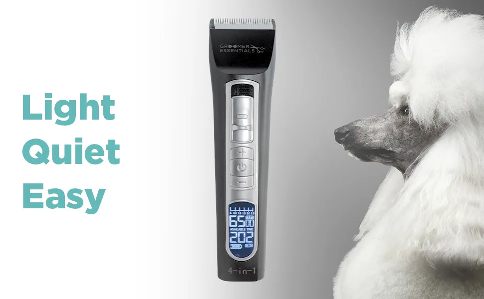 4-in-1 Clipper - Features 5 Speed Options and 4 Adjustable Cutting Lengths - Includes Two Guide Comb Attachments a Cleaning Brush Blade Oil and a Charging Cord - Groomer Essentials 4 in 1 clipper