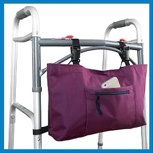 RMS Walker Bag with Soft Cooler - Water Resistant Tote with Temperature Controlled Thermal Compartment, Universal Fit for Walkers, Scooters or Rollator Walkers (Wine) - maroon walker bag with cooler installed on walker