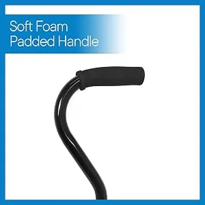 RMS Quad Cane - Adjustable Walking Cane with 4-Pronged Base for Extra Stability - Foam Padded Offset Handle for Soft Grip - Works for Right or Left Handed Men or Women (Black) - quad cane handle with soft foam covering to prevent hand fatigue