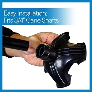 RMS Cane Tip - Self Standing Quad Base Replacement for Most Walking Canes, Walking Sticks, Folding Canes or Offset Quad Pod or Tripod Canes - 4 Prong Rubber Cane Foot Pad (Black) - Easy to install cane base with non slip traction base for rocky uneven surfaces fits standard canes