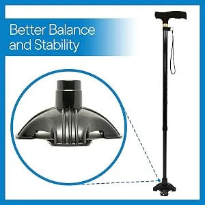 RMS Cane Tip - Self Standing Quad Base Replacement for Most Walking Canes, Walking Sticks, Folding Canes or Offset Quad Pod or Tripod Canes - 4 Prong Rubber Cane Foot Pad (Black) - quad cane tip for self standing cane universal fit 3/4 inch .75inch better balance cane stability