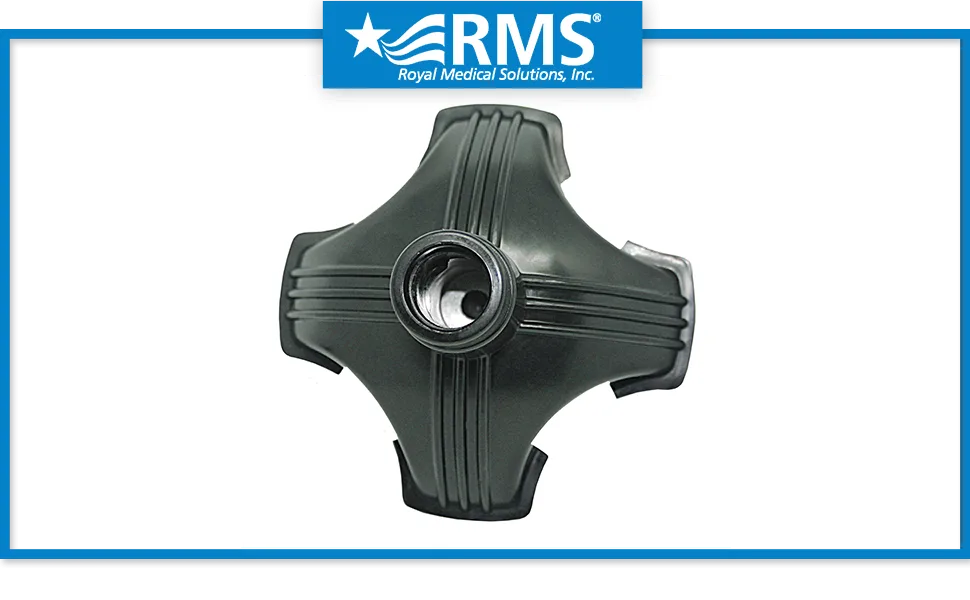 RMS Cane Tip - Self Standing Quad Base Replacement for Most Walking Canes, Walking Sticks, Folding Canes or Offset Quad Pod or Tripod Canes - 4 Prong Rubber Cane Foot Pad (Black) - Royal Medical Solutions quality cane base for standard and folding canes easy to use to convert cane