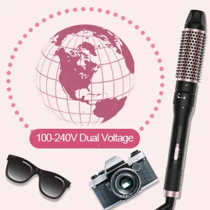 Karrong 1.5 Inch Curling Iron Brush Double PTC Heated Ionic Round Brush 2 in 1 Dual Voltage Brush for Long Medium Hair 2 Temperatures Fast Heating Black - Curling Iron Brush