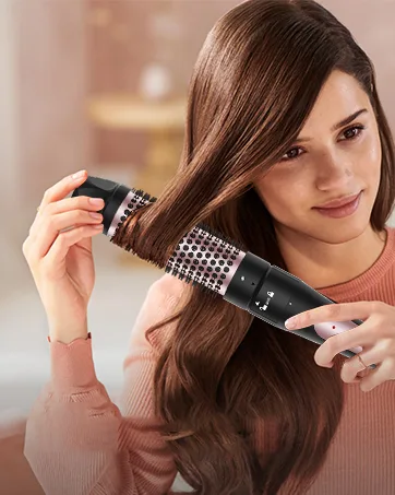 Karrong 1.5 Inch Curling Iron Brush Double PTC Heated Ionic Round Brush 2 in 1 Dual Voltage Brush for Long Medium Hair 2 Temperatures Fast Heating Black - Curling Iron Brush
