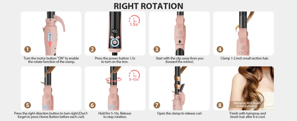MiroPure Automatic Curling Iron 1 Inch Ionic Hair Curler Self Rotating Curling Wand with Longer Barrel for Waves and Curls Unique Button to Enable/Distable Rotation Get Rid of Accidentally Hit - curling wand