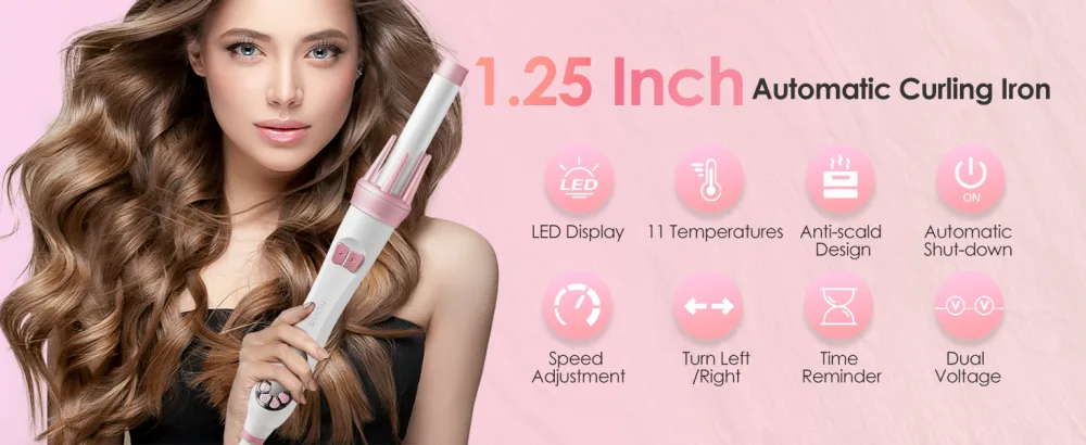 Automatic Curling Iron NOVUS 1.25 Inch Rotating Curling Iron Dual Voltage Automatic Hair Curler Multiple Temperature Settings Adjustable Speed/Steering Time Reminder Auto Shut-Off Curling Wand - rotating curling iron rotating curling iron rotating curling iron rotating curling iron
