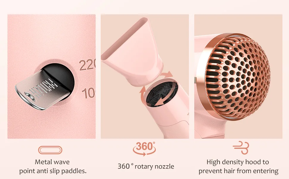 PRITECH Dual Voltage Hair Dryer with Diffuser 1200W Compact Foldable ALCI Safety Plug Pink Pink2 7 Piece Set - product information 10