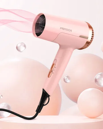 PRITECH Dual Voltage Hair Dryer with Diffuser 1200W Compact Foldable ALCI Safety Plug Pink Pink2 7 Piece Set - product information 3
