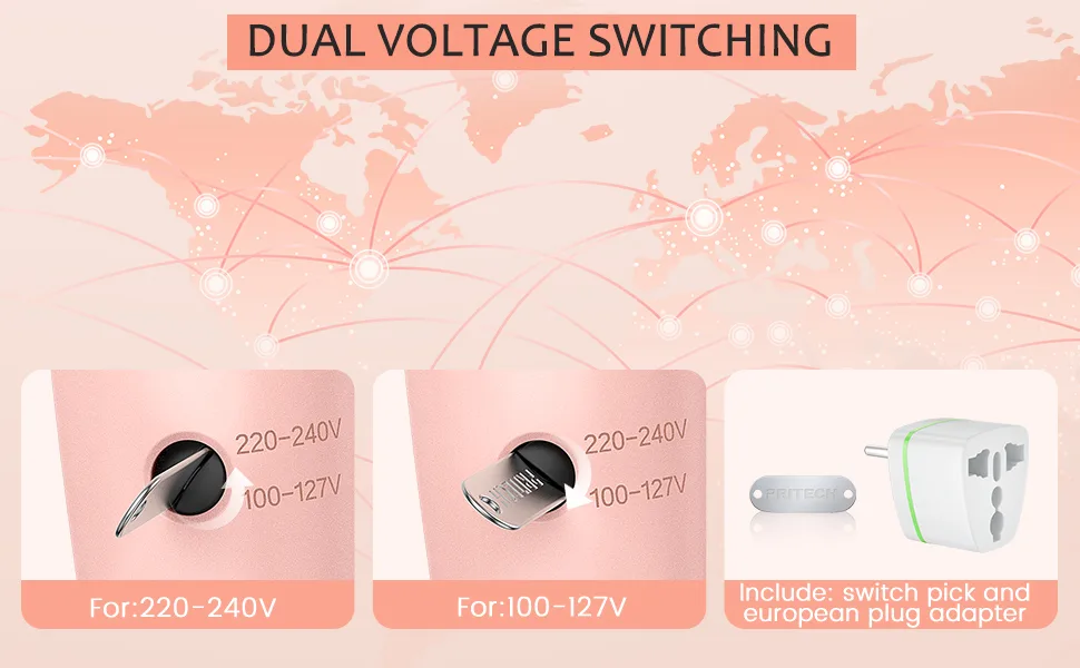 PRITECH Dual Voltage Hair Dryer with Diffuser 1200W Compact Foldable ALCI Safety Plug Pink Pink2 7 Piece Set - product information 8
