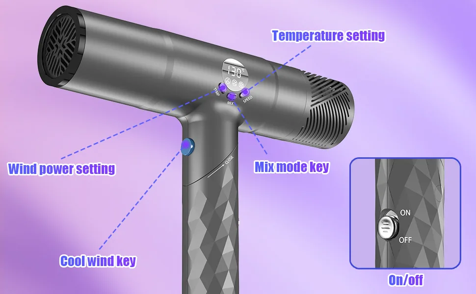 Ionic High Speed Hair Dryer with Diffuser Blow Dryer for Women Foldable Hairdryer with Display Monitor Grey - hair dryer
