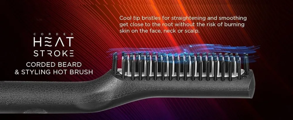 StyleCraft Heat Stroke Beard & Styling Hot Brush Cool Touch Tips Anti-Scold Hair Straightener Black Black-corded - Heat Stroke