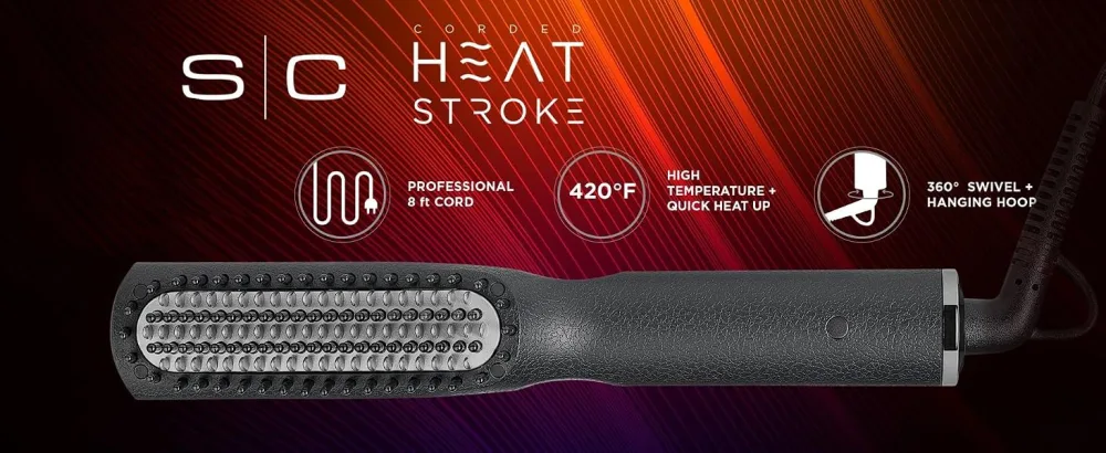 StyleCraft Heat Stroke Beard & Styling Hot Brush Cool Touch Tips Anti-Scold Hair Straightener Black Black-corded - Heat Stroke