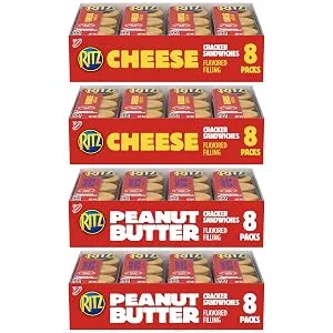 RITZ Peanut Butter Sandwich Cracker Snacks and Cheese Sandwich Crackers, Snack Crackers Variety Pack, 32 Snack Packs - Ritz Cheese and Peanut Butter Sandwich Cracker Variety Pack