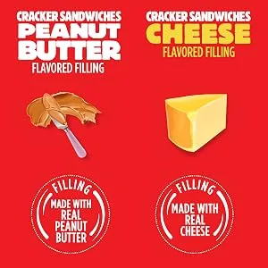 RITZ Peanut Butter Sandwich Cracker Snacks and Cheese Sandwich Crackers, Snack Crackers Variety Pack, 32 Snack Packs - Ritz Sandwich Crackers made with real cheese and peanut butter