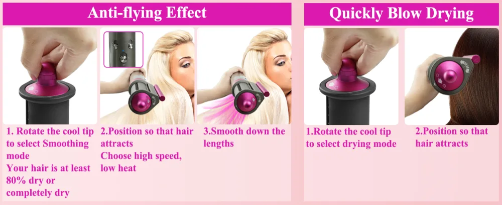 Anti-Flight Flyaway Attachment Nozzle for Dyson Airwrap Smoothing Dryer Accessories for Dyson Air wrap HS01 HS05 Rose - dyson airwrap attachments