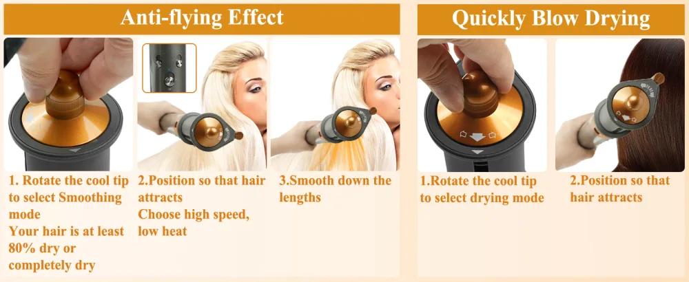 Anti-Flight Flyaway Attachment Nozzle for Dyson Airwrap Smoothing Dryer Accessories for Dyson Air wrap HS01 HS05 Copper - dyson airwrap attachment