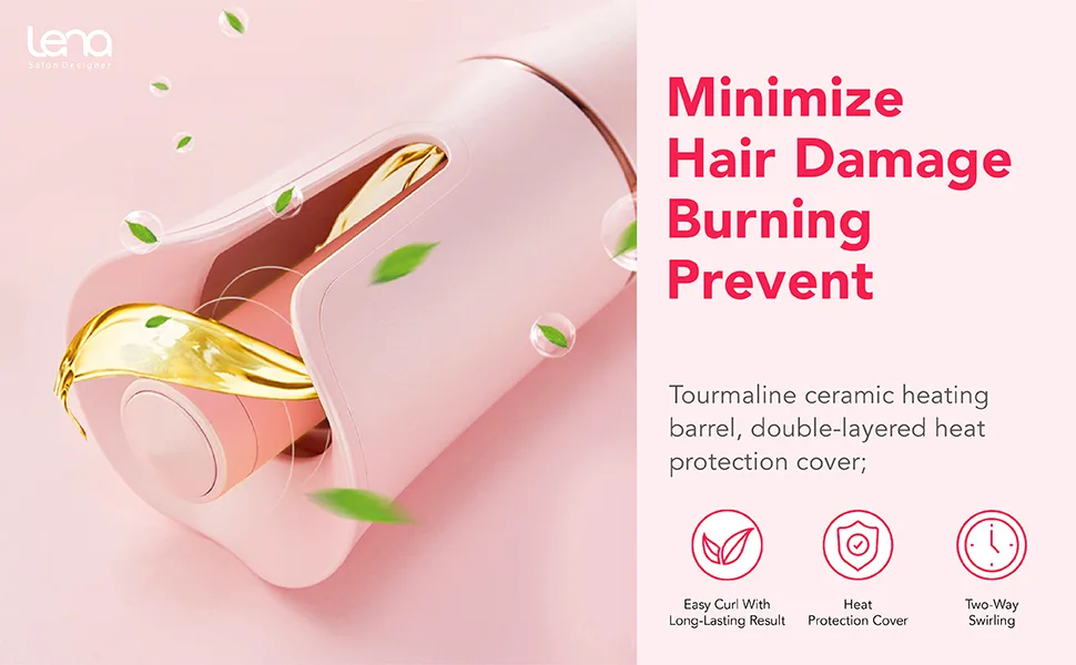 Lena Auto Hair Curler Automatic Curling Iron Ionic Curling Wand Self Rotating Curler Best for Long & Medium-Length Hair Black - MINIMIZE HAIR DAMAGE