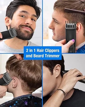 PRITECH Electric Hair Clipper Cordless Beard Trimmer for Men Professional Barber Clippers Hair Clipper with Comb Attachment and 20 Adjustable Settings Washable black - product information 3