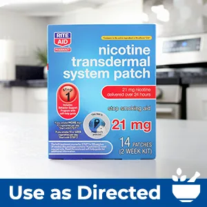 Rite Aid Nicotine Transdermal System Patch, Step 2, 14mg - 14 ct, Nicotine Patches Step 2 | Quit Smoking, Quit Smoking Aid | Nicotine Patch | Bonus Behavioral Support Program Information Included - Rite Aid Acid Reducer Travel Health Convenience Travel Relief Pain Reducer Heart Body Wellness