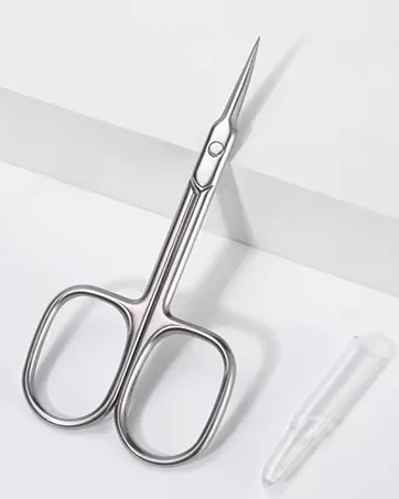 Lermende Cuticle Scissors with Curved Sharp Tip Portable Small Scissors Professional Cuticle Cutter Multi-Purpose Russian Manicure Cuticle Trimmer for Eyebrow Nail Eyelash Beards (Silver) Square Handle Silver - cuticle scissors