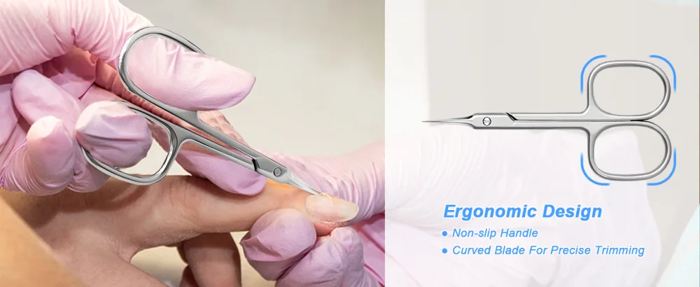 Lermende Cuticle Scissors with Curved Sharp Tip Portable Small Scissors Professional Cuticle Cutter Multi-Purpose Russian Manicure Cuticle Trimmer for Eyebrow Nail Eyelash Beards (Silver) Square Handle Silver - cuticle scissors fine