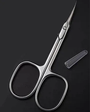 Lermende Cuticle Scissors with Curved Sharp Tip Portable Small Scissors Professional Cuticle Cutter Multi-Purpose Russian Manicure Cuticle Trimmer for Eyebrow Nail Eyelash Beards (Silver) Square Handle Silver - Manicure Scissors