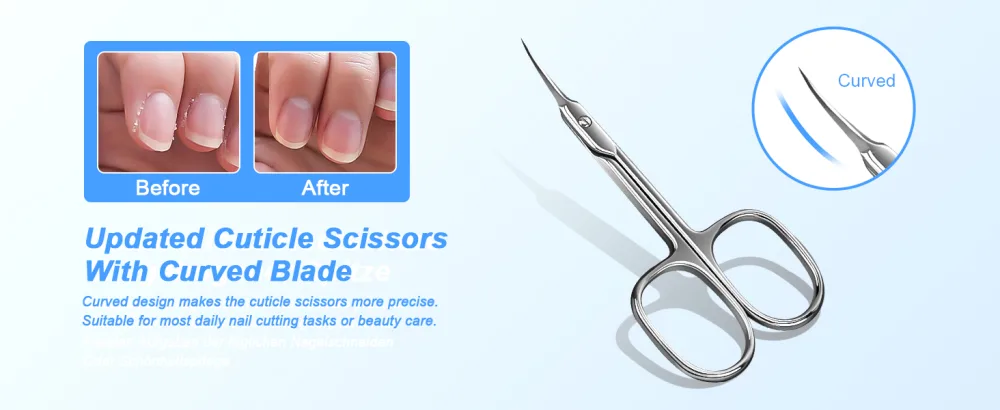 Lermende Cuticle Scissors with Curved Sharp Tip Portable Small Scissors Professional Cuticle Cutter Multi-Purpose Russian Manicure Cuticle Trimmer for Eyebrow Nail Eyelash Beards (Silver) Square Handle Silver - small precision scissors