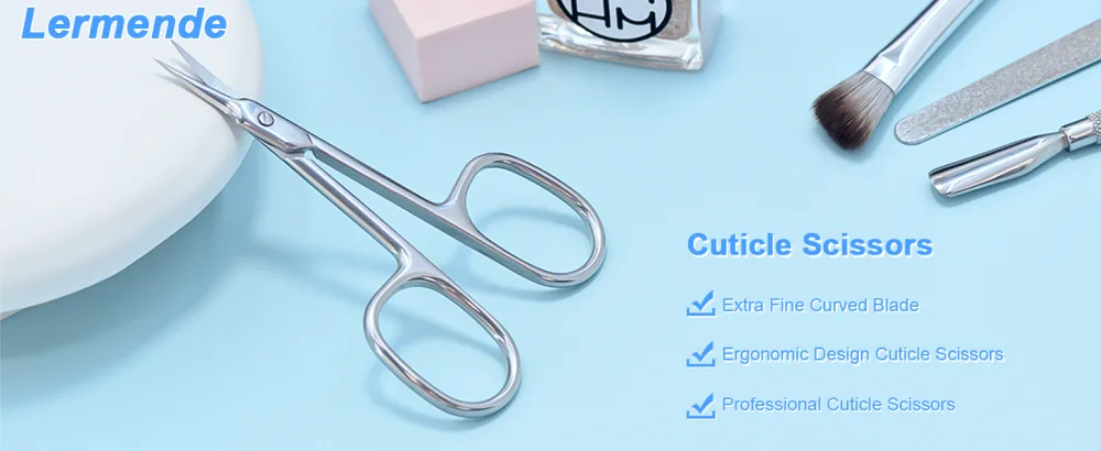 Lermende Cuticle Scissors with Curved Sharp Tip Portable Small Scissors Professional Cuticle Cutter Multi-Purpose Russian Manicure Cuticle Trimmer for Eyebrow Nail Eyelash Beards (Silver) Square Handle Silver - small scissors