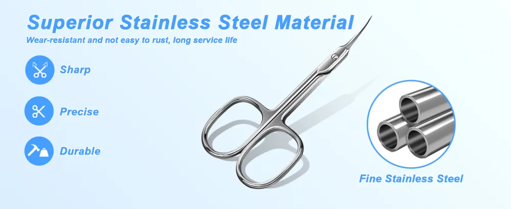 Lermende Cuticle Scissors with Curved Sharp Tip Portable Small Scissors Professional Cuticle Cutter Multi-Purpose Russian Manicure Cuticle Trimmer for Eyebrow Nail Eyelash Beards (Silver) Square Handle Silver - small surgical scissors