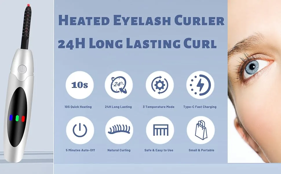 Heated Eyelash Curler Professional- Fast Heating Up Naturally Lashes Curling with Innovative ARC Desigh Perfect Fit Lash Quick Type-C Rechargeable 3 Heating Mode Anti-Burn Eyelid - product information 9